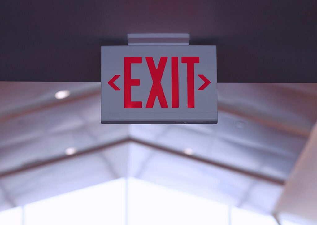 Exit sign on ceiling